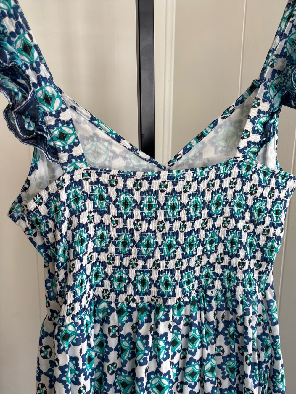 Lucky Brand Tiered Cotton Maxi Dress Blue Teal Spanish Tile Floral Women’s M NWT - Picture 9 of 10